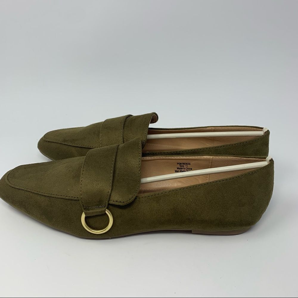 Journee Collection Olive Green Suede Loafers with Gold Ring - Picture 5 of 10
